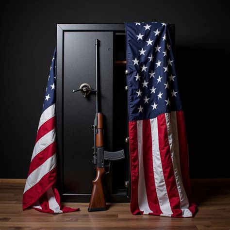 Rifle standing against American flag representing firearm rights and constitutional freedoms.